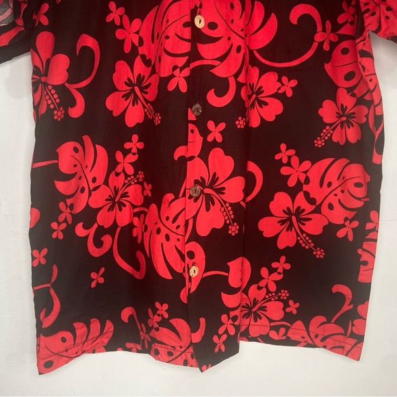 Favant Hawaiian Shirt Mens Medium Red Black Hibiscus Floral Print 100% Cotton - Picture 7 of 15